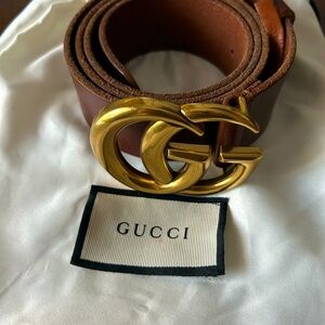 Brown Leather Belt with Gold Buckle